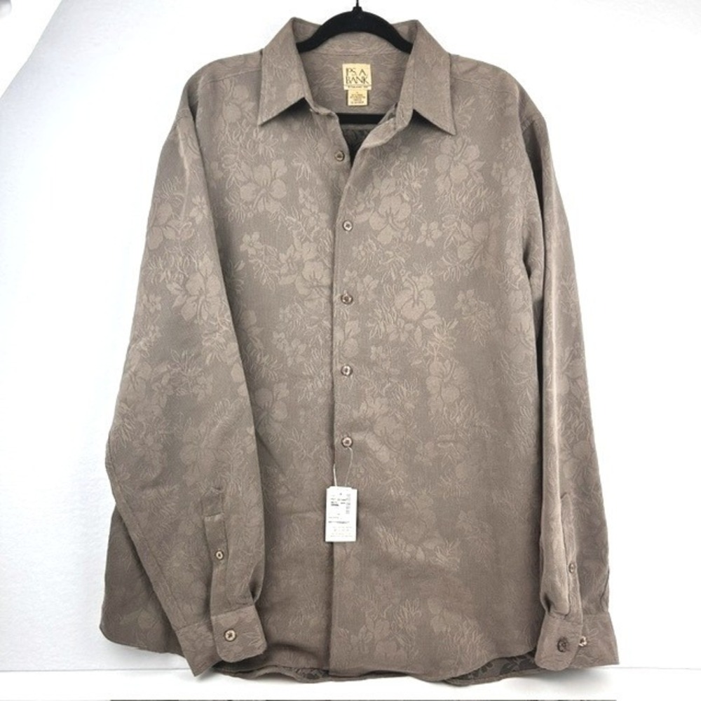 NWT Jos. A. Bank Button Down Brown Floral Jacquard Mens Large